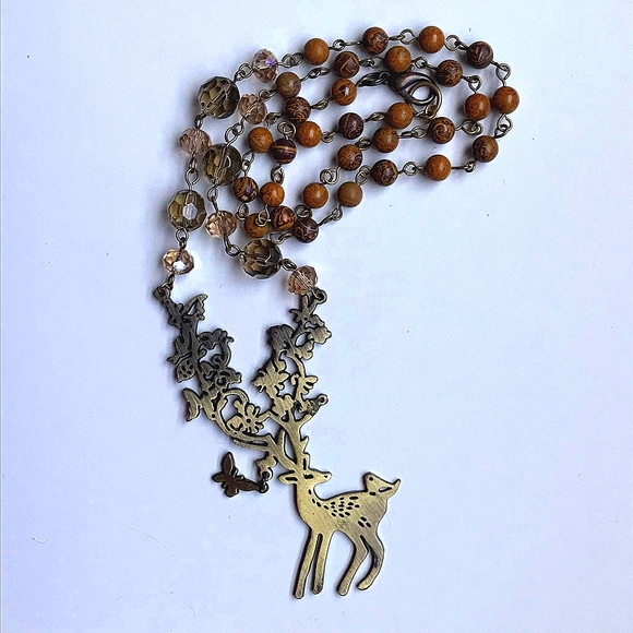 Jewelry - Nature Aware Bursting Life Tree Antler Bambi Leaf Deer Forest Pendant Necklace